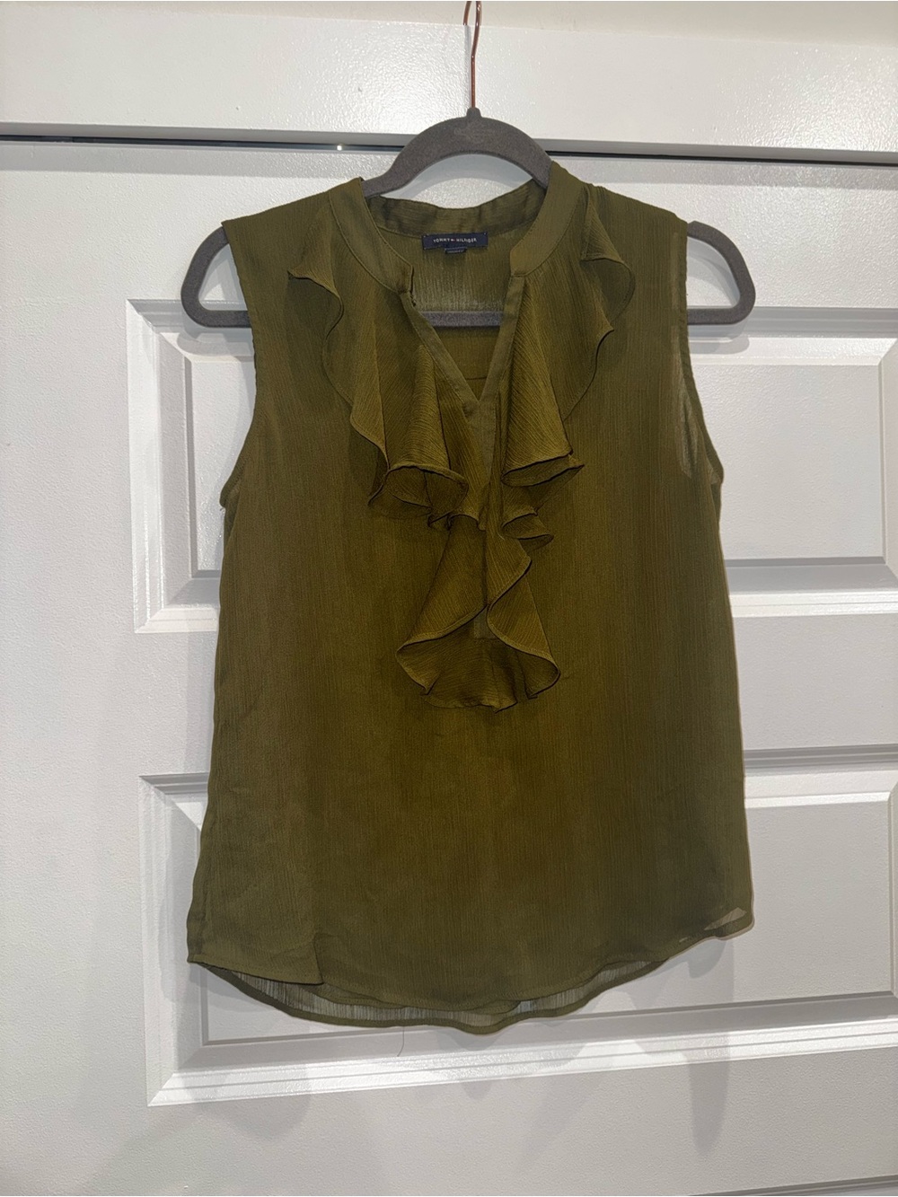 Tommy Hilfiger Olive Green Ruffle Sleeveless Blouse